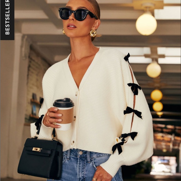 Vici Sweet Darling Bow Embellished Cardigan, BRAND NEW - Picture 2 of 5